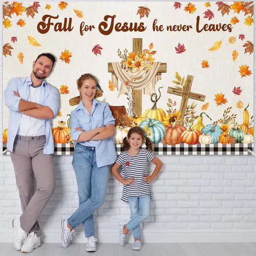 Miniatura 4 de Harloon Decoración de pancarta de otoño para Jesús, decoración de calabaza de Acción de Gracias, telón de fondo de fiesta de otoño, Acción