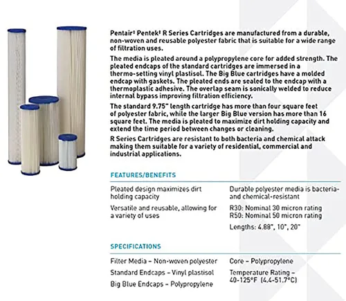 Miniatura 5 de Pentair Pentek Paquete de Carcasa de Filtro Big Blue y Filtro de Agua para Sedimentos R50-BB Azul