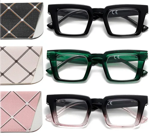 Miniatura 8 de Oprah Style - Lentes de lectura para mujer, con bloqueo de luz azul, cuadrados, de gran tamaño, elegantes y gruesos, bisagra de resorte