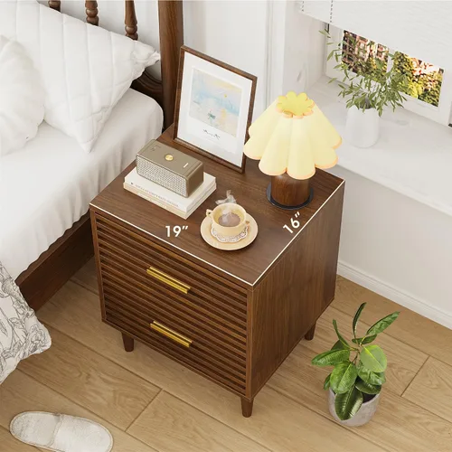 Miniatura 2 de Alohappy Mesita de noche, mesitas de noche modernas de mediados de siglo, mesita de noche acanalada para dormitorio, mesa auxiliar con cajones