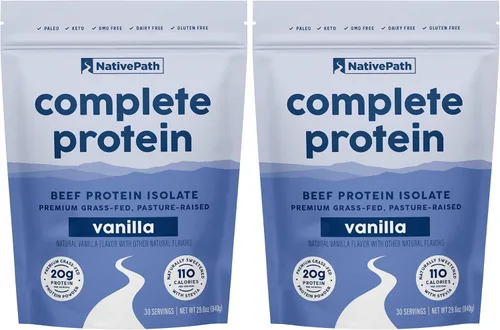 Miniatura 8 de NativePath Proteína de carne de res de vainilla en polvo – 0.71 onzas de proteína, 30 porciones – Alimentado con pasto, aislado criado en pastos