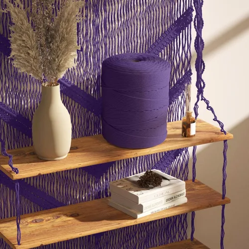 Miniatura 8 de Cuerda de macramé de algodón de 4 mm x 547 yardas, ZUEXT cuerdas trenzadas naturales hechas a mano de color violeta oscuro púrpura de 4 hebras