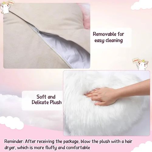 Miniatura 2 de Enhon 2 almohadas esponjosas de corazón de piel sintética en forma de corazón, almohadas de felpa suaves de 20 x 15.7 pulgadas, almohadas con Blanco