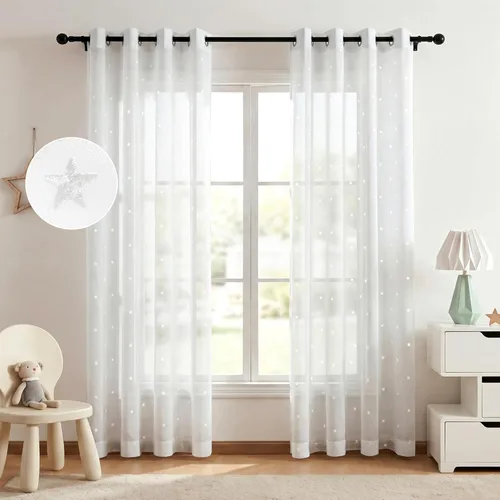 Miniatura 22 de Deconovo Oeko-TEX - Cortinas con estampado de lámina transparente con certificación Oeko-TEX, 2 paneles, ojales en la parte superior, elegantes