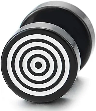 Miniatura 2 de 2 aretes de acero para hombre y mujer, diseño de remolino negro con esmalte blanco, tapones falsos para los oídos, Metal Acero aleado, no aplica