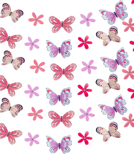 Miniatura 2 de Bonita guirnalda de mariposas rosadas, decoraciones de cumpleaños para niñas y niños, suministros de fiesta, decoración de habitación infantil, baby
