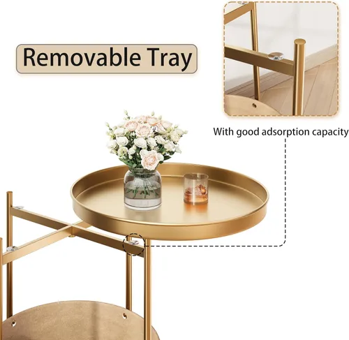 Miniatura 4 de Mesa auxiliar dorada, mesa auxiliar dorada champán, mesa auxiliar pequeña dorada, mesita de noche redonda para niños con canasta, mesa decorativa