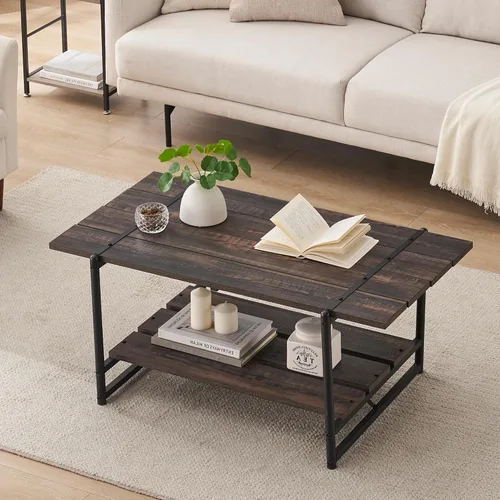 Miniatura 4 de Mesa auxiliar para sala de estar, mesas de sala de estar de 2 niveles, mesa de centro moderna para sala de estar, mesa de centro de madera
