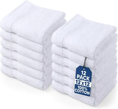 Paños Utopia Luxury de 100% algodón ringspun y de cuidado fácil para máxima suavidad y absorción. Paquete de 12 (13 in x 13 in)
