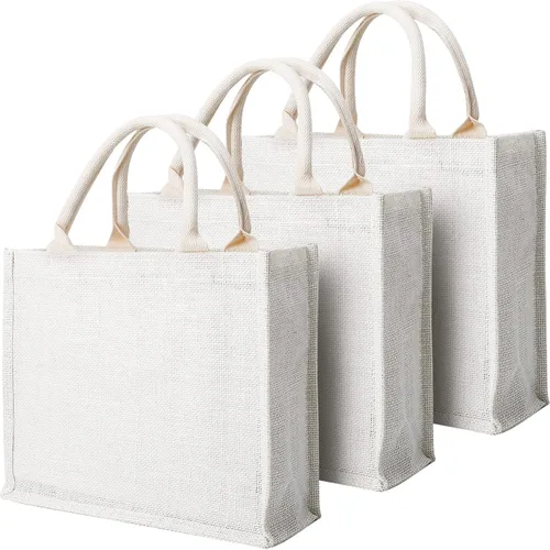 Miniatura 13 de Segarty Bolsas de mano, paquete de 6 bolsas grandes de yute blanco reutilizables de lona para regalos con asas, bolsa en blanco a granel para dama