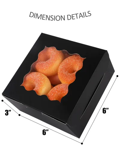 Miniatura 6 de qiqee Caja de panadería negra con ventana, 60 paquetes de 6 x 6 x 3 pulgadas, cajas de galletas negras para pastelería para bodas, cumpleaños y Negro
