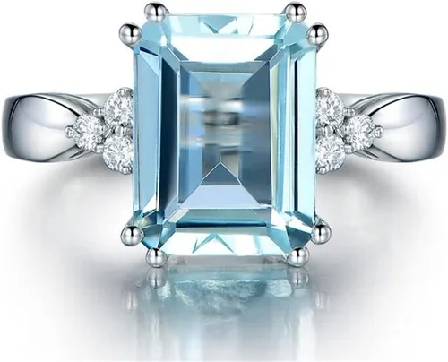 Miniatura 3 de Anillo de plata de ley 925 creativa para mujer, anillo de zafiro rectangular brillante de 18 quilates cuadrado azul con circonita cúbica, anillo