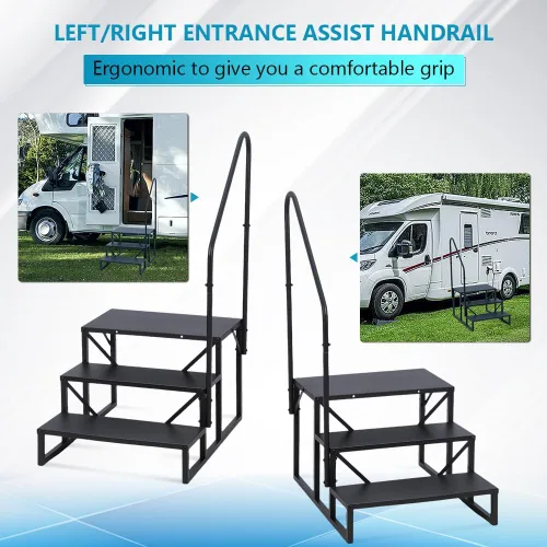 Miniatura 4 de Towallmark RV 3 escalones con pasamanos, peldaños de metal para bañera de hidromasaje, escaleras portátiles para RV, escaleras de casa móvil