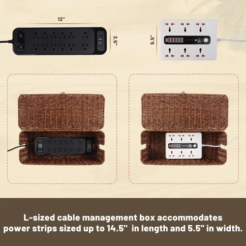 Miniatura 4 de BROWNLILY Caja de Gestión de Cables, Organizador de Cables Estilo Ratán para Escritorio, Ocultador de Cables, Cubiertas de Enchufes a Prueba