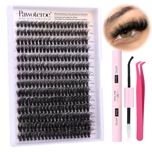 Miniatura 21 de Extensiones de pestañas Pawotence, racimos de 280 piezas, pestañas individuales en racimo, extensiones de pestañas 50D, mezcla de 9-16 mm, racimos