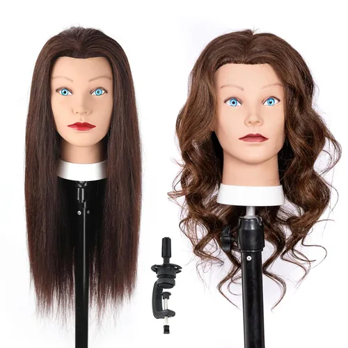 Miniatura 10 de Stancia Cabeza de maniquí masculino, cabeza de entrenamiento con cabello 100% humano, cabeza de maniquí de peluquero de 14 pulgadas, cabeza