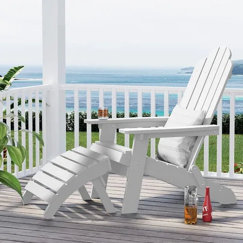 Miniatura 6 de MXIMU Taburete otomano plegable Adirondack para exteriores: Taburete de plástico HIPS para patio, fácil montaje, reposapiés para todo tipo de clima