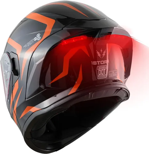Miniatura 10 de 1Storm Nuevo Casco Modular de Motocicleta con Visera Dual, Protección Solar Completa y Luz Trasera LED Recargable: LED-X90 Flecha Azul