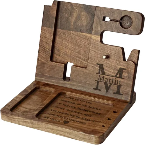 Miniatura 2 de Regalo personalizado para hijo – Estación de acoplamiento de madera, organizador de escritorio grabado personalizado, estación de acoplamiento