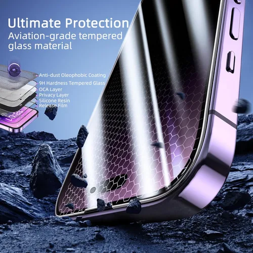 Miniatura 3 de Protector de pantalla de privacidad Ruwa para iPhone 14 Pro Max [Pack de 3] [17 cm] Película de vidrio templado para pantalla con marco