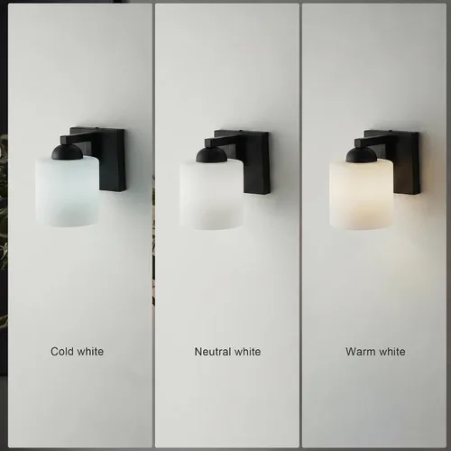 Miniatura 3 de mirrea Lámpara de tocador negra de 1 luz para espejo, aplique de pared de baño con pantallas de vidrio blanco esmerilado