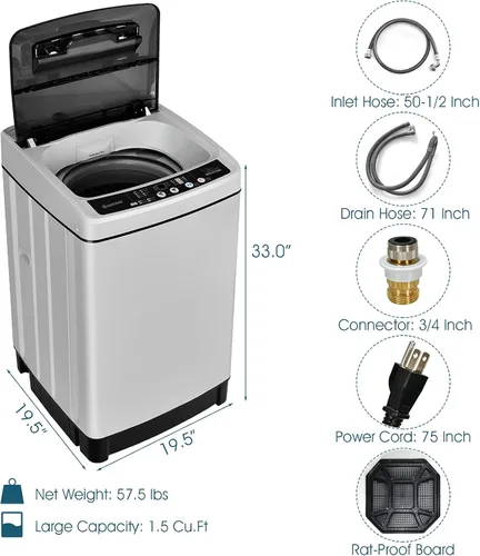 Miniatura 4 de ARLIME Lavadora portátil 2 en 1, lavadora completamente automática de 1.5 pies cúbicos de capacidad, lavadora y secadora giratoria con manguera Gris