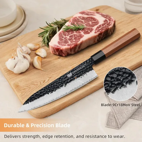Miniatura 2 de FINDKING Dynasty Series - Cuchillo de chef japonés, cuchillo de cocina profesional, hoja de acero de alto carbono 9Cr18MoV, mango octogonal