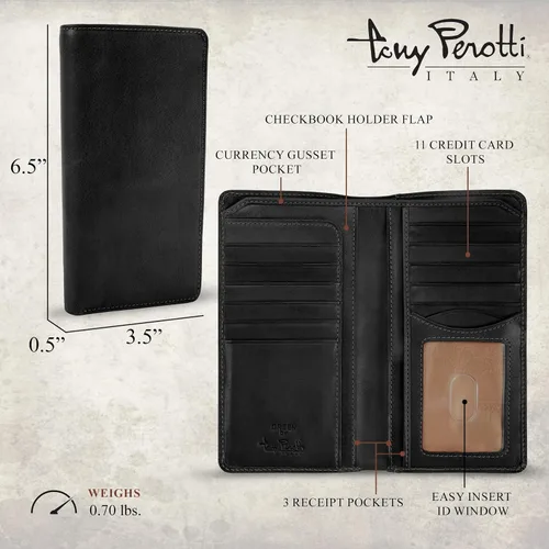 Miniatura 3 de Tony Perotti Mens Long Bifold Checkbook Cover Wallet Multi Card Pocket Holder Italian Leather