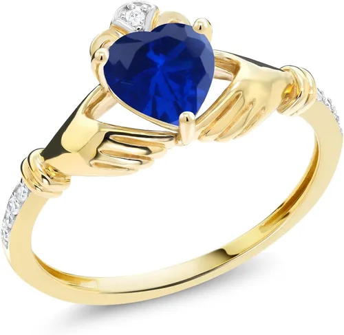 Miniatura 47 de Gem Stone King Anillo de compromiso claddagh celta irlandés de oro amarillo de 10 quilates con piedra preciosa en forma de corazón de 0.236 in