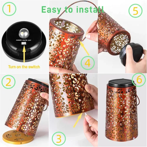 Miniatura 7 de Faroles solares colgantes para exteriores, paquete de 2 Metal, impermeable, iluminación decorativa, multiuso