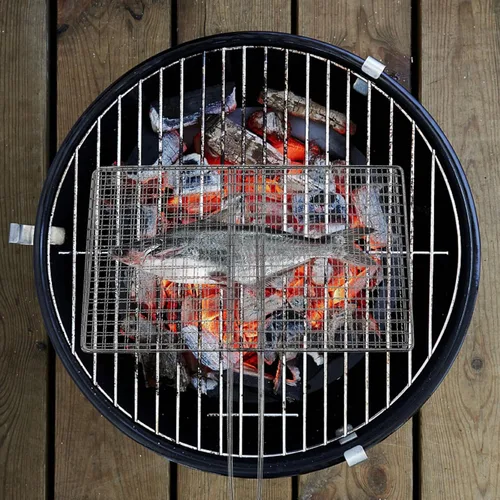 Miniatura 8 de Yardwe Cesta de parrilla para barbacoa al aire libre, estante de acero inoxidable para verduras, camarones y carne, soporte portátil de malla