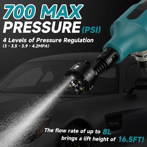 Miniatura 4 de Lavadora a presión inalámbrica para batería Makita 18V 700 PSI Lavadora de energía portátil de mano con boquilla 6 en 1 cañón de espuma
