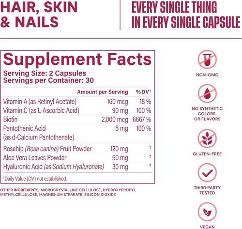 Miniatura 8 de Suplemento Habit para cabello, piel y uñas (60 cápsulas), nuevo aspecto, apoya la hidratación de la piel, la fuerza del cabello y las uñas, biotina
