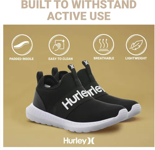 Miniatura 5 de Hurley Camby Kids - Tenis de lona sin cordones para niños, zapatos de skate de corte bajo para niños, correr, caminar, zapatos deportivos