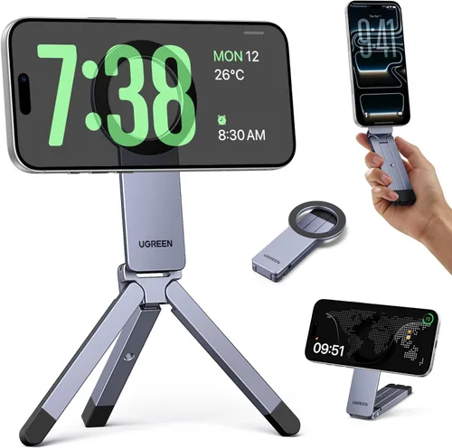 UGREEN Soporte magnético ajustable para teléfono Magsafe Trípode giratorio de 360° para puerto de tornillo de 1/4 pulgadas, compatible con iPhone 17