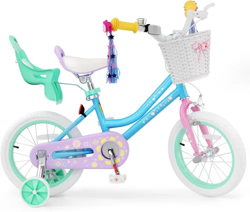 Miniatura 10 de KORIMEFA Bicicleta para niñas de 2 a 12 años, 12, 14, 16, 20 pulgadas, bicicleta para niños pequeños con ruedas de entrenamiento, bicicleta