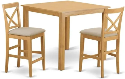 East West Furniture CFPB3-OAK-C - Juego de pub de 3 piezas de altura de mostrador para espacios pequeños que contiene una mesa cuadrada de comedor y