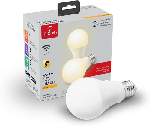 GLOBE Electric Collection - Foco LED inteligente Wi-Fi de 10 vatios (equivalente a 60 W) esmerilado, regulable, paquete de 2, no requiere