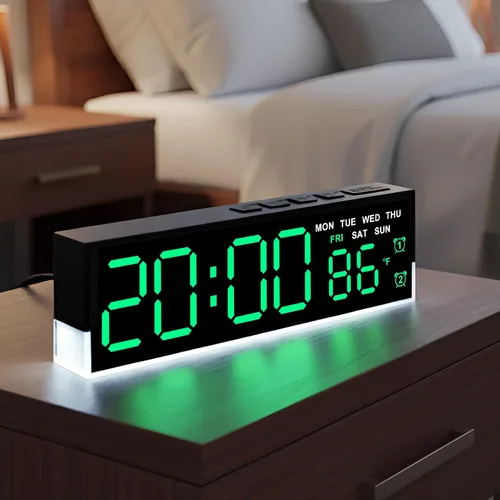 Miniatura 11 de JENLYSTIME Reloj despertador digital LED de 7 pulgadas con alarmas duales y luz inferior ｜ Muestra hora, fecha, día, temperatura ｜ Brillo