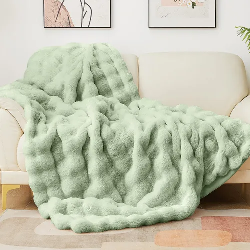 Miniatura 13 de Latepis Manta de piel sintética de lujo, manta esponjosa para sofá, manta suave y gruesa para cama y sofá, manta de felpa suave y cálida para todas
