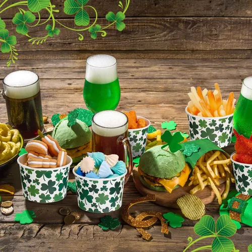 Miniatura 7 de Zopeal Paquete de 50 tazas de papel de 9 onzas para helado del Día de San Patricio, cuencos desechables para helado de trébol, tazas de aperitivos