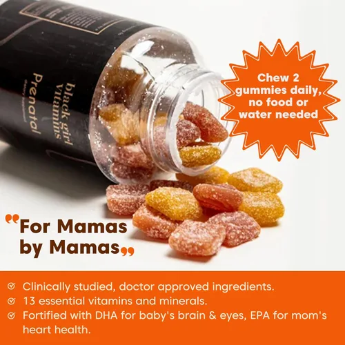 Miniatura 4 de Black Girl Vitamins - Gomitas prenatales para mujeres con vitaminas y ácido fólico para el apoyo a la salud ósea, sin gluten, (frambuesa-limonada)
