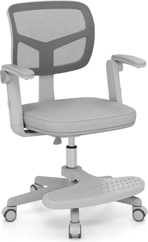 Miniatura 10 de Giantex Silla de escritorio para niños, silla rodante ergonómica ajustable con reposapiés y apoyabrazos abatibles, silla de oficina para niños