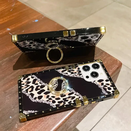 Miniatura 3 de Funda cuadrada de lujo compatible con iPhone 13 Pro Max de 6.7 pulgadas, funda de leopardo brillante, silicona suave y brillante a prueba de golpes