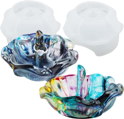 Miniatura 8 de 2 piezas moldes de resina para bandeja de flores, molde de silicona de cuenco de loto para fundición de resina epoxi, molde único de concreto de 2