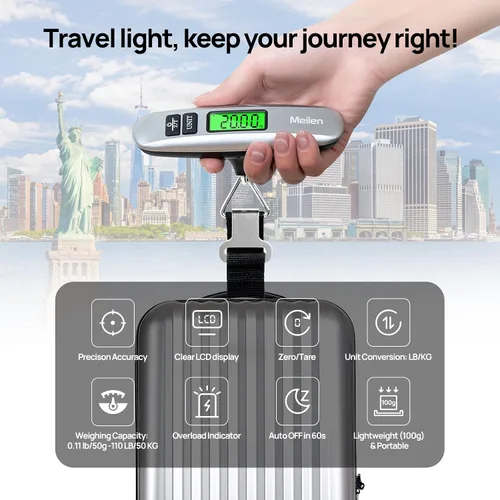 Miniatura 2 de Meilen - Báscula de equipaje digital para viajes con pantalla LCD retroiluminada, báscula portátil para maleta con capacidad de 110 libras 110.2