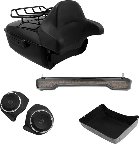 Miniatura 11 de TCMT King - Caja para maletero de motocicleta, almohadilla para respaldo, portaequipajes, altavoces, luces laterales, luz trasera para Harley