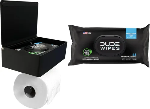 DUDE Caja de almacenamiento de toallitas – Dispensador de toallitas desechables – Papel higiénico y toallitas desechables XL soporte montado en la