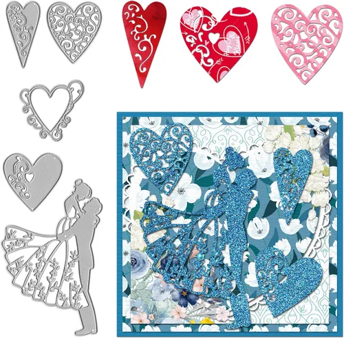 Miniatura 5 de Troqueles de corte de metal para parejas de San Valentín, novios, corazones de amor para boda, día de San Valentín, tarjetas, manualidades, álbumes