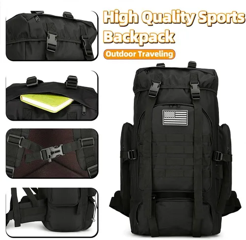 Miniatura 2 de Mochila de senderismo de 45 L, mochila de viaje impermeable, ligera, para exteriores, mochila de campamento para hombres y mujeres (negro)